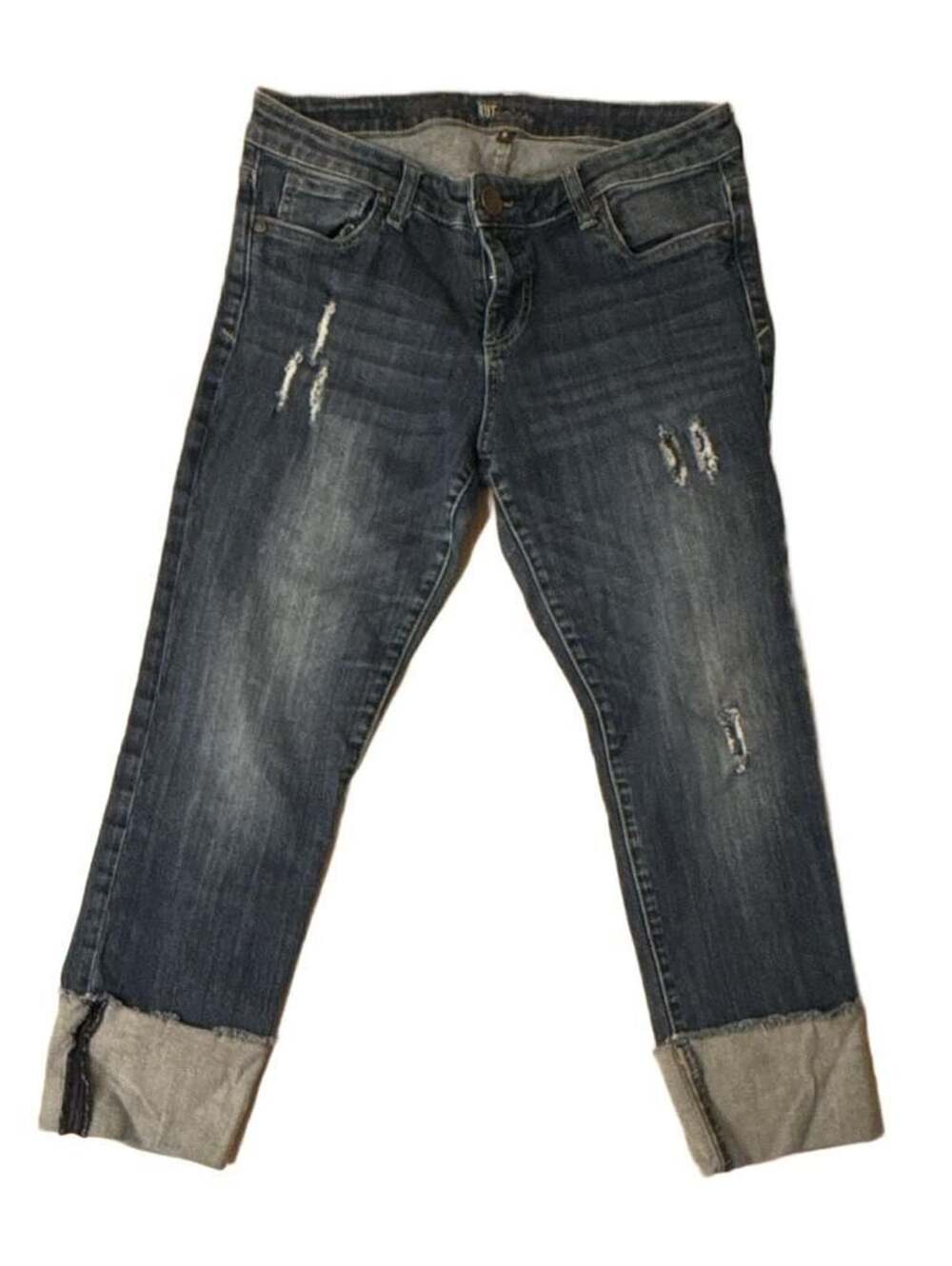 Kut from the Kloth Distressed Cuffed Capri Denim Jeans Size 8